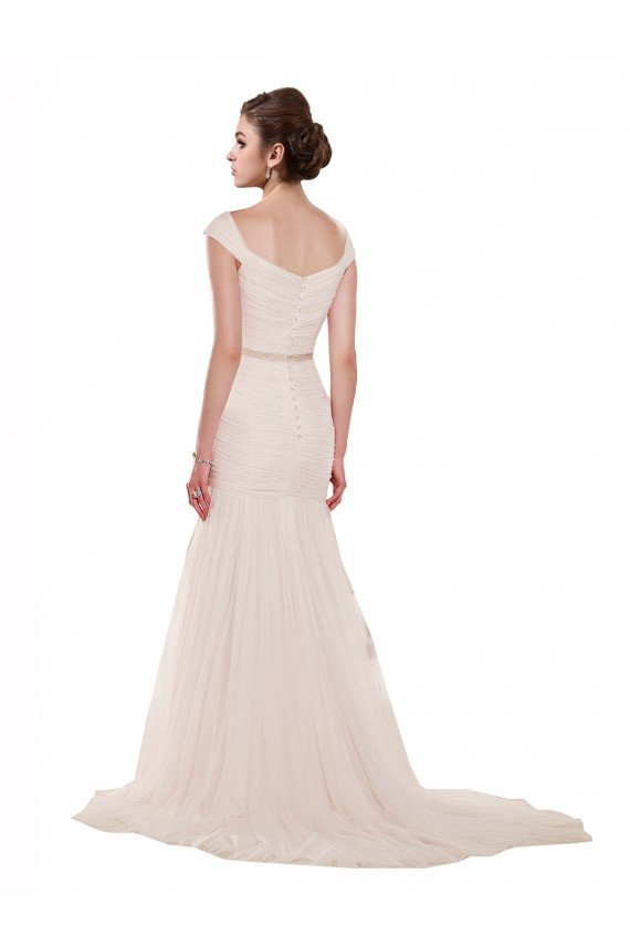 Cap Sleeves Off the Shoulder Ruched Mermaid Tulle Beach Wedding Dress Essex