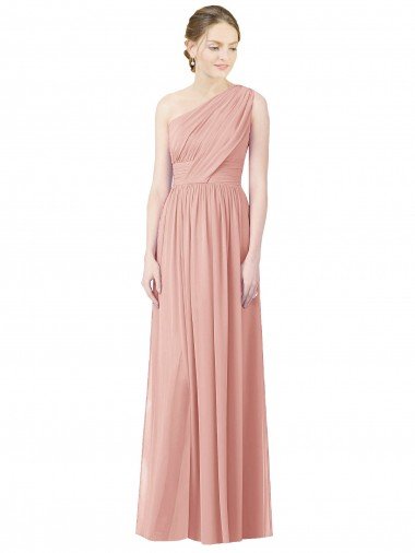 One Shoulder Long Chiffon Bridesmaid Dress with Shirred Waistband Essex
