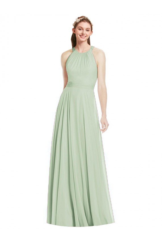 Open Back Halter Chiffon Bridesmaid Dress with Flowy Bow Essex