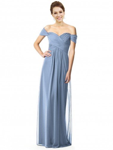 Off the Shoulder Chiffon Bridesmaid Dress with Draped Bodice Essex