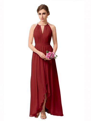 High Low Long Halter Keyhole Chiffon Bridesmaid Dress Essex