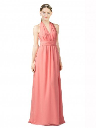 Shirred Bodice Full Length Long Chiffon Bridesmaid Dress Essex