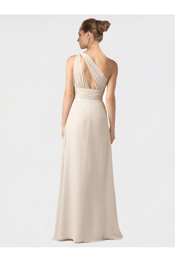 One Shoulder Full Length Chiffon Bridesmaid Dress with Shirred Bodice Essex