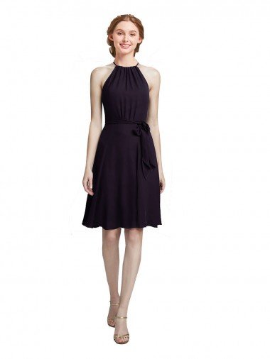 Short Knee Length High Neck Chiffon Bridesmaids Dress Essex