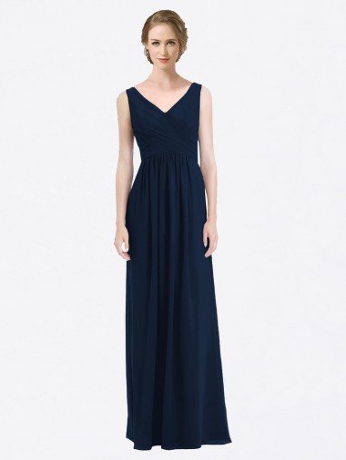 Long Chiffon V-Neck Sleeveless Bridesmaid Dress with Criss-Cross Pleated Bodice Essex