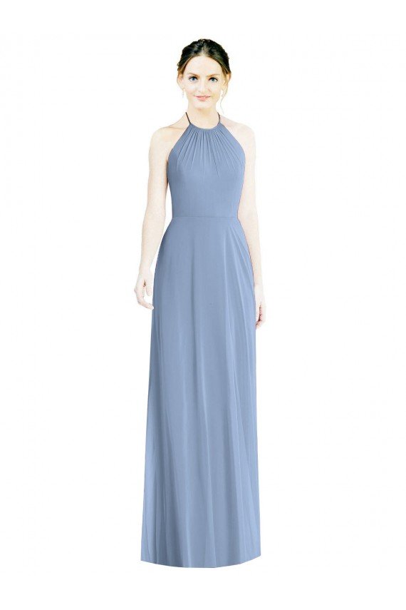 Halter Neck Tie Back Long Chiffon Bridesmaid Dress Essex