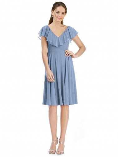 Cocktail Length V-Neck V-Back Short Chiffon Bridesmaid Dress Essex
