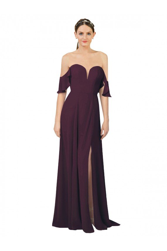 Romantic Off-Shoulder Chiffon Bridesmaid Dress with Plunging V-Neck Essex