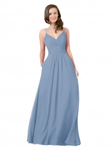 A-Line Ruched V-Neckline Chiffon Bridesmaid Dress with Pockets Essex