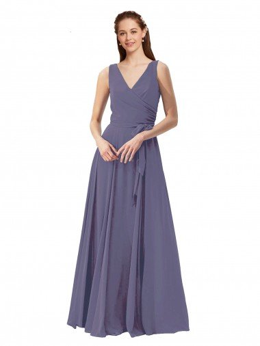 V-Neck Long Draped A-Line Chiffon Bridesmaid Dress Essex