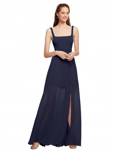 Squre Necked Long Chiffon Bridesmaid Dress with Front Slit Essex