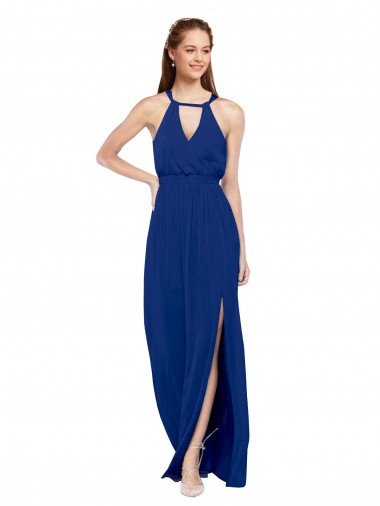 High Keyhole Neck Long Chiffon Bridesmaid Dress with Slit Essex