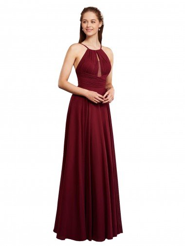 Long A-Line Halter Neck Chiffon Bridesmaid Dress with Draped Bodice Essex