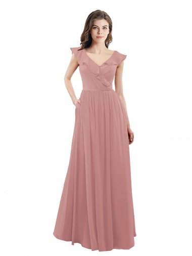 Chiffon A-Line Bridesmaid Dress with V-Neck Wrap Bodice Essex