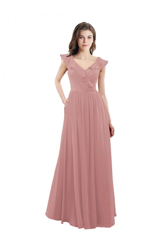 Chiffon A-Line Bridesmaid Dress with V-Neck Wrap Bodice Essex