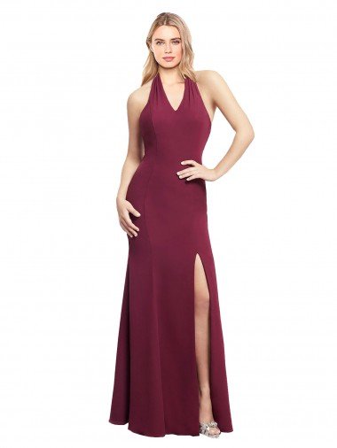 Chiffon Mermaid Bridesmaid Dress with Back Tie Halter Straps and Side Slit Essex