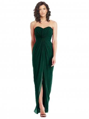 Twist Front Draped Chiffon Bridesmaid Dress with Slit Essex