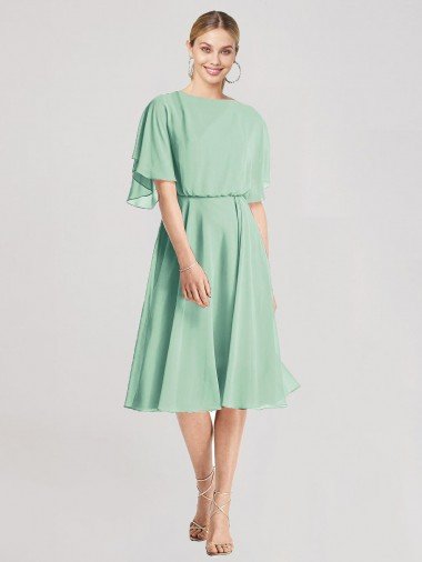 Open Back Flutter Sleeves Cocktail Length Chiffon Bridesmaid Dress Essex