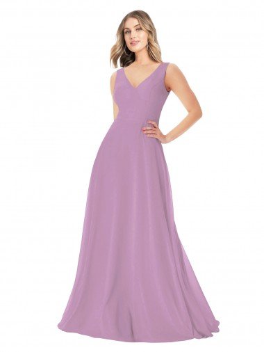 Simple Chiffon V-Neck Bridesmaid Dress with Draped V-Back Essex