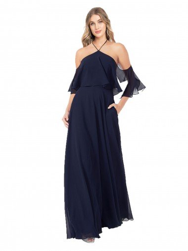 Halter Neck Cold Shoulder Flutter Sleeves Bridesmaid Dress Essex