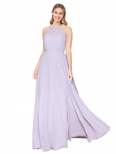 High Neck Halter Shirred Chiffon Bridesmaid Dress / Formal Prom Dress Essex