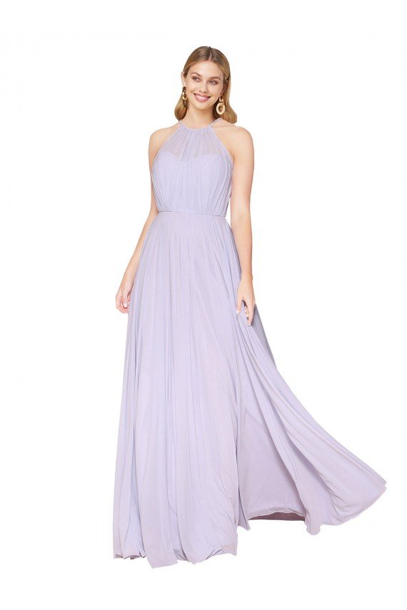 High Neck Halter Shirred Chiffon Bridesmaid Dress / Formal Prom Dress Essex