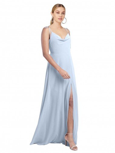 Draped Cowl Neck Tied Straps Long Chiffon Bridesmaid Dress with Slit Essex