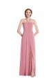 Draped Chiffon Grecian Column Bridesmaid Dress with Front Slit Essex