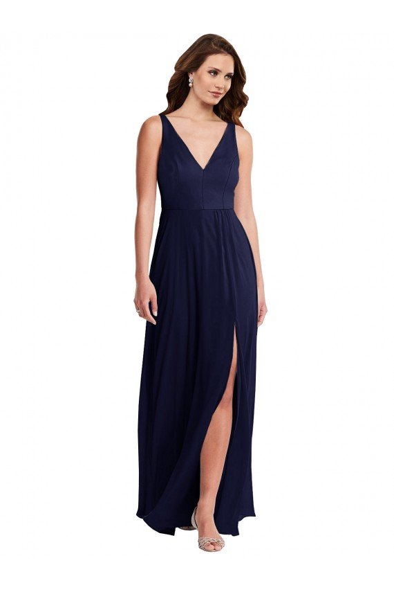 Deep V-Neck Chiffon Maxi Bridesmaid Dress with Front Slit Essex