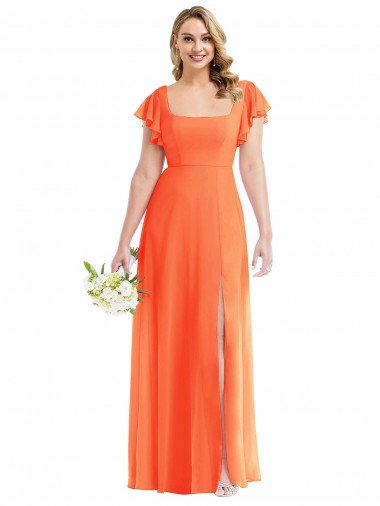 Flutter Sleeves Scoop Open Back Chiffon Maxi Bridesmaid Dress Essex