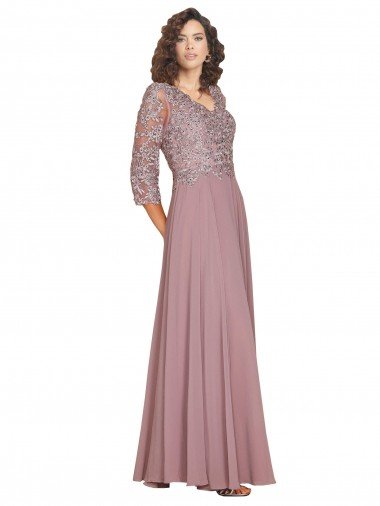 Hand-Beaded Bodice V-Neckline Long Sleeves Chiffon Bridesmaid Dress / Prom Dress Essex