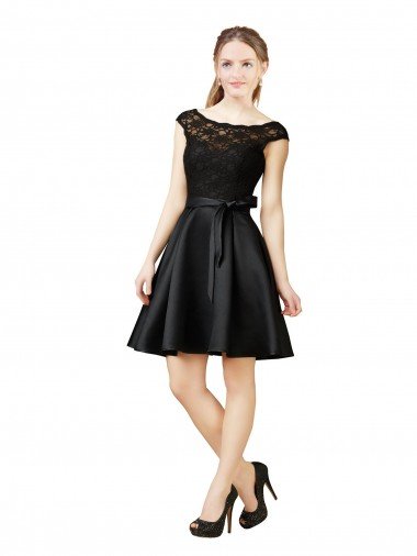 Lace and Satin Cocktail Bridesmaid Dress with V-Back Essex