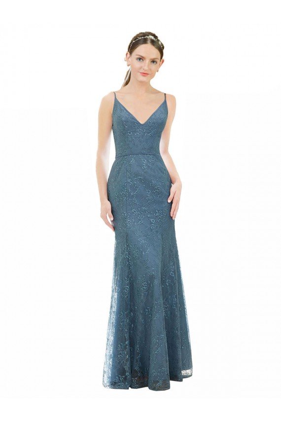 Deep V-Neck All Over Chantilly Lace Bridesmaid Dress with Criss Cross Open Back Essex
