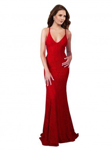 Low Back V-Neckline Floor Length Formal Lace Bridesmaid Dress / Prom Dress Essex