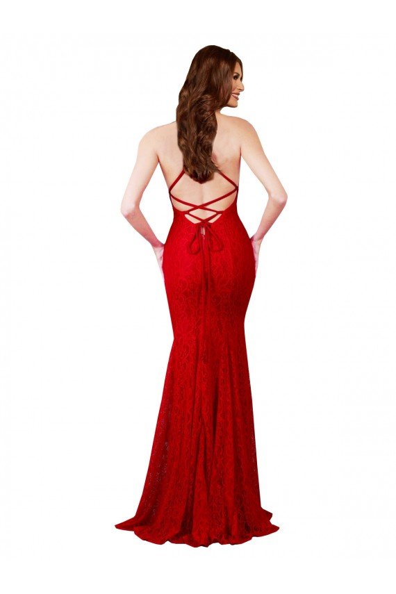 Low Back V-Neckline Floor Length Formal Lace Bridesmaid Dress / Prom Dress Essex