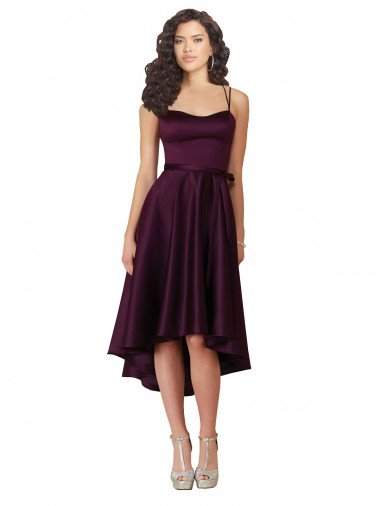 Elegant High Low Satin Bridesmaid Dress / Prom Dress with Criss Cross Back Essex