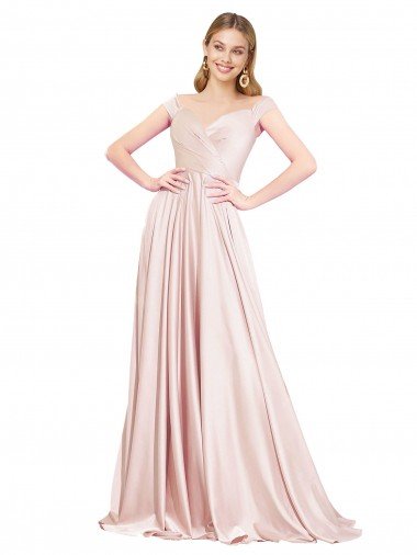 A-Line Off the Shoulder Sweetheart Formal Satin Bridesmaid Dress / Prom Dress Essex