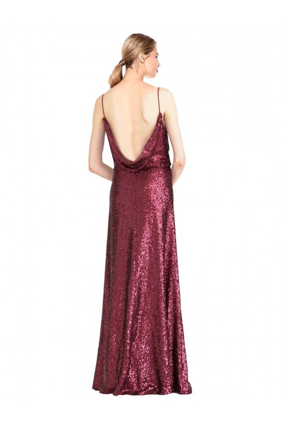 High Neck Halter Long Slim Formal Sequin Bridesmaid Dress / Prom Dress with V-Neck and Blouson Bodice Essex