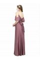 Draped Cold Shoulder Sleeves Long Formal Silky Satin Bridesmaid Dress / Prom Dress with Slit and Tie Back Essex
