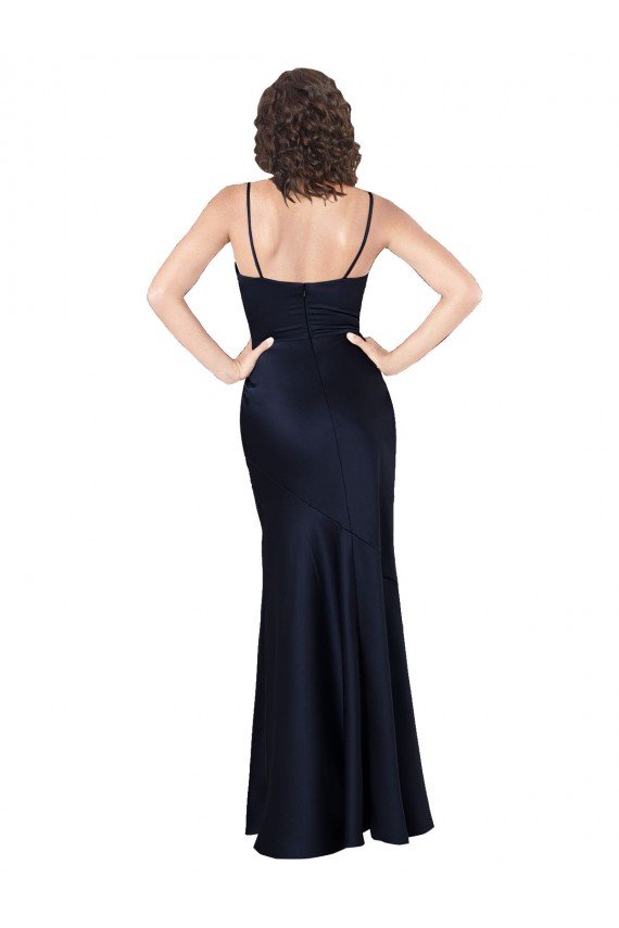 Draped Cowl Neck Formal Silky Satin Bridesmaid Dress / Prom Dress with Skirt Slit Essex
