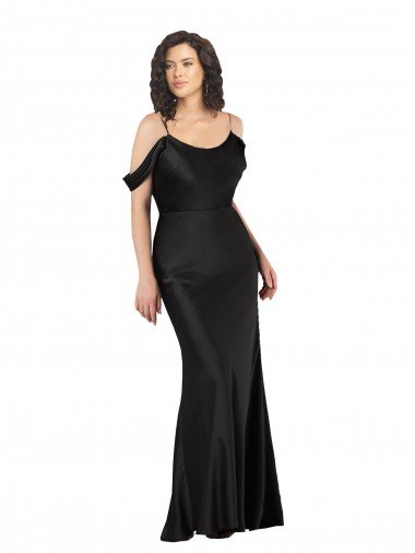 Off the Shoulder Sleeves Formal Silky Satin Bridesmaid Dress / Prom Dress with Skirt Slit Essex