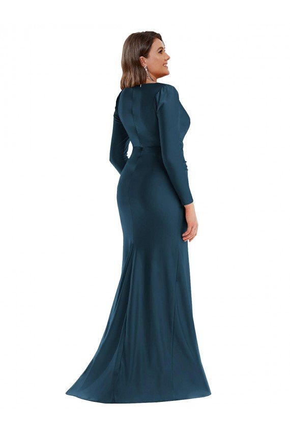 Long Sleeves Draped Wrap Formal Silky Satin Mermaid Bridesmaid Dress / Prom Dress with Front Slit Essex