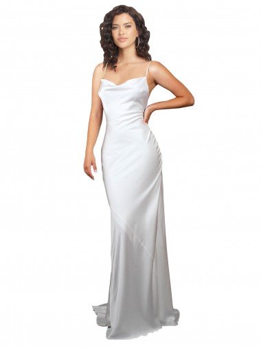 Simple Sweep Train Low Back Tie Cowl Neck Long Silky Satin Beach Wedding Dress Essex