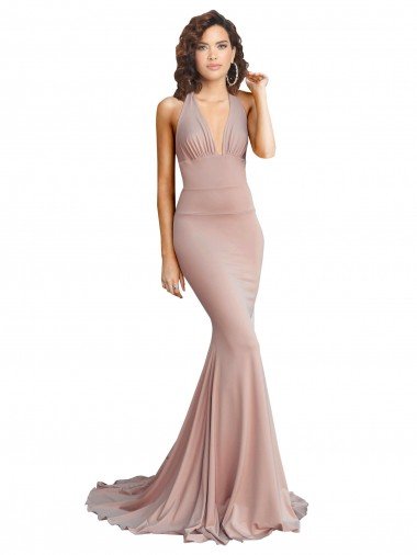 Deep V-Neck Mermaid Low Back Long Formal Spandex Bridesmaid Dress / Prom Dress Essex