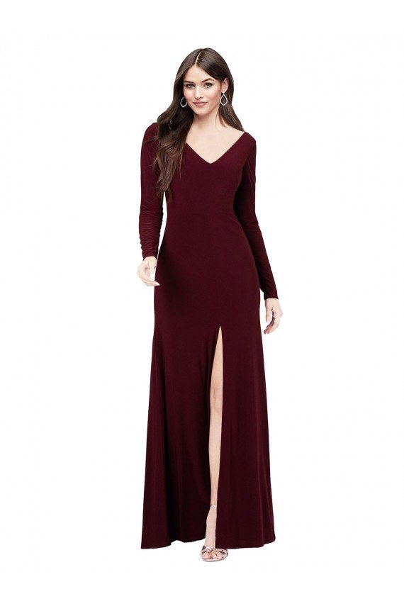 Long Sleeves Spandex Bridesmaid Gown with Front Slit Essex
