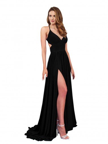 High Slit Open Back Long Formal Spandex Bridesmaid Dress / Prom Dress with Lined Crossover Bust Essex