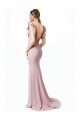 Low V-Back Long Mermaid Crepe Bridesmaid Dress / Prom Dress with Ruffled Sleeves Essex