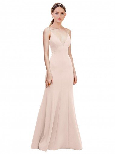Deep V-Neck and Back Long Formal Crepe Bridesmaid Dress / Prom Dress Essex