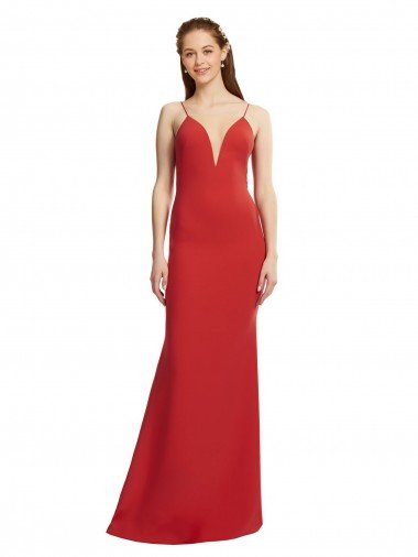 Mermaid Plunging V-Neck Formal Crepe Bridesmaid Dress / Prom Dress with Wide Open Back Essex