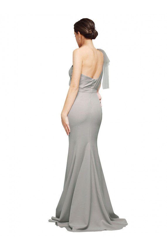 Long Sweep Train Sweetheart Formal Crepe Bridesmaid Dress / Prom Dress with Tulle One Shoulder Essex